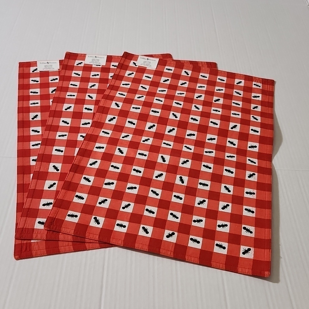 Lillian Vernon Ant Novelty Print Set Of Three Dinner Placemats Cotton NWT Picnic